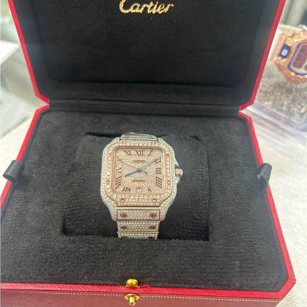 Cartier Silver and Pink Diamond Watch